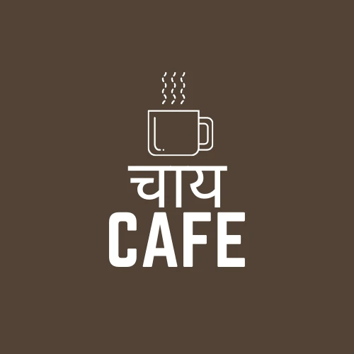 Hindi tea café logo with steaming cup illustration and bold typography