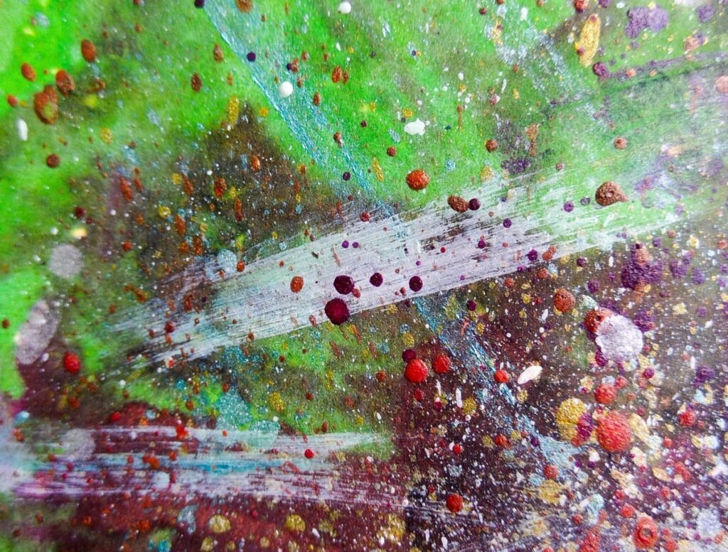 abstract artwork khyati saini green red maroon splatters