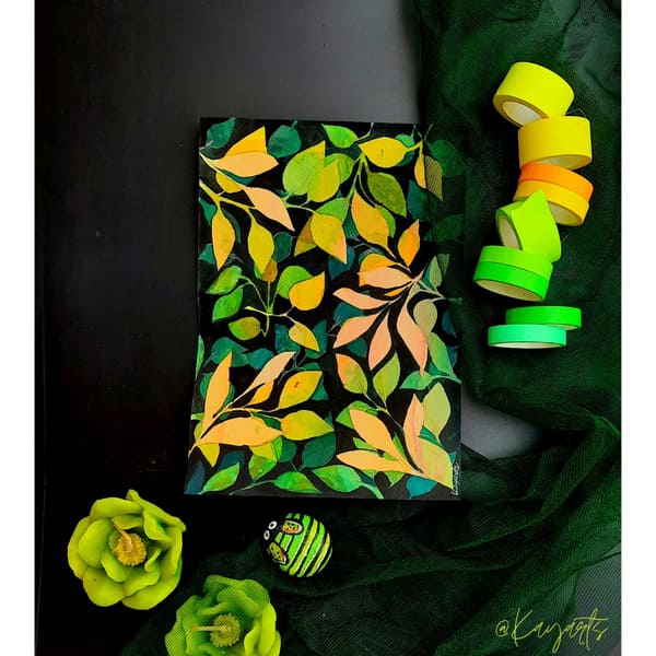 Watercolor artwork green yellow floral