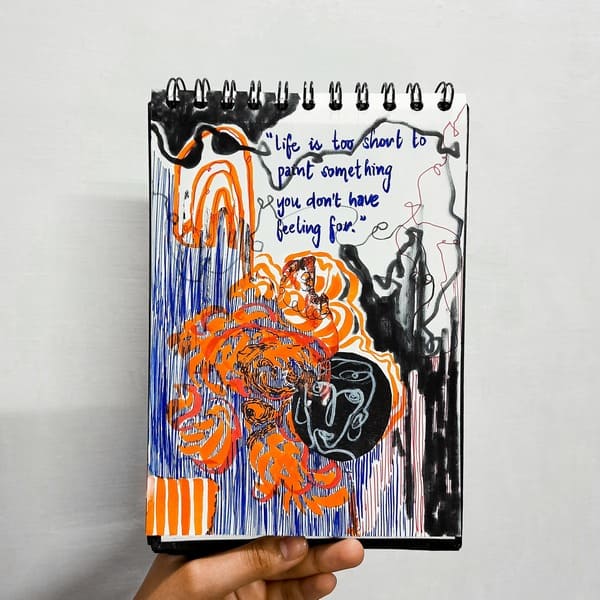 Abstract ink sketch with orange and black contrast