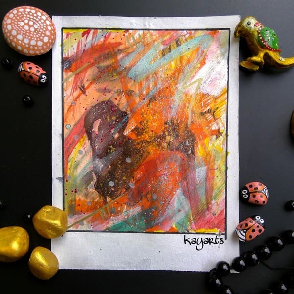 Abstract orange painting with textured brush strokes