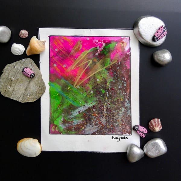 Abstract painting with neon splatter textures and vibrant colors