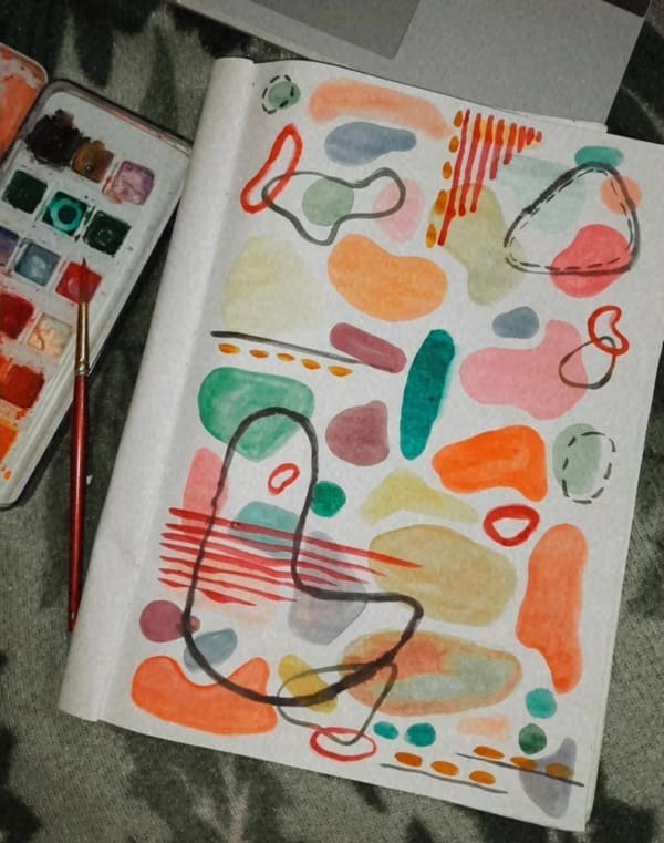 Abstract artwork with playful shapes and soft colors