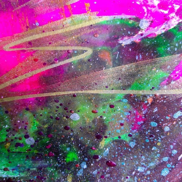 Abstract artwork with pink and green layered textures