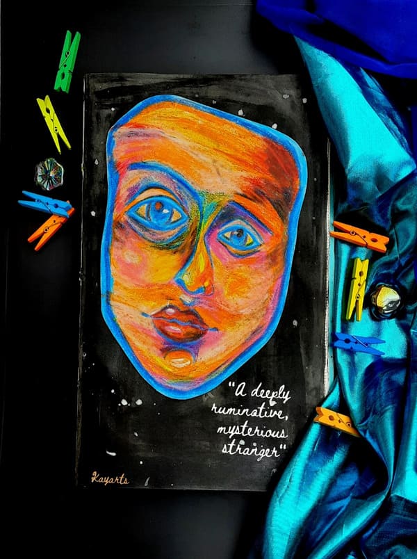 Abstract portrait with blue and orange facial tones