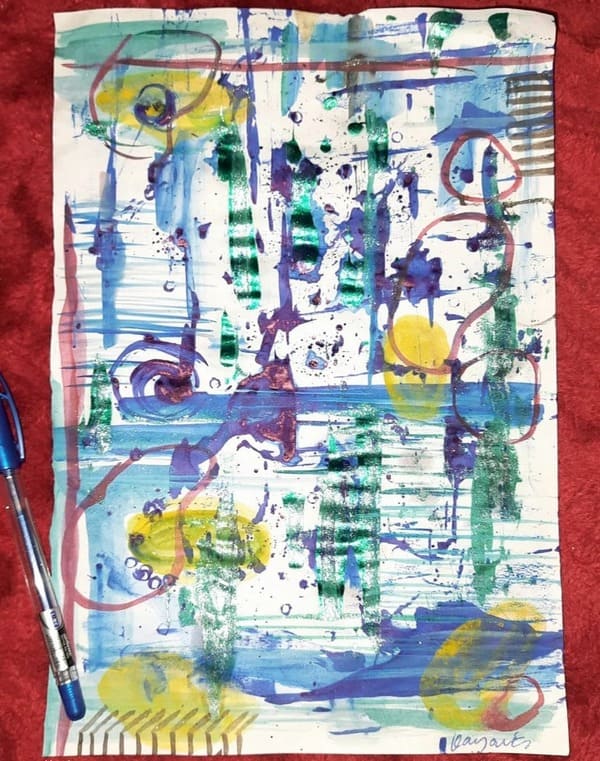 Abstract urban-style painting with layered textures and lines