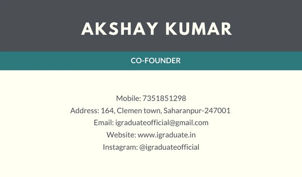 Professional business card design for Akshay Kumar with minimalist layout