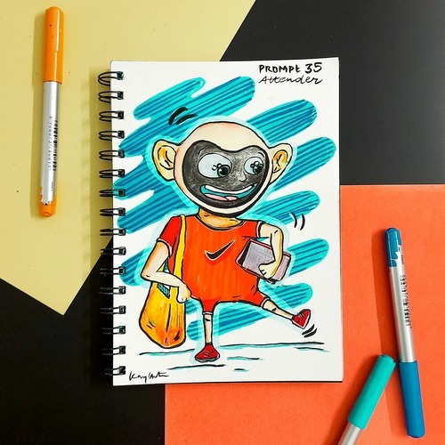 Colorful astronaut character illustration in a sketchbook
