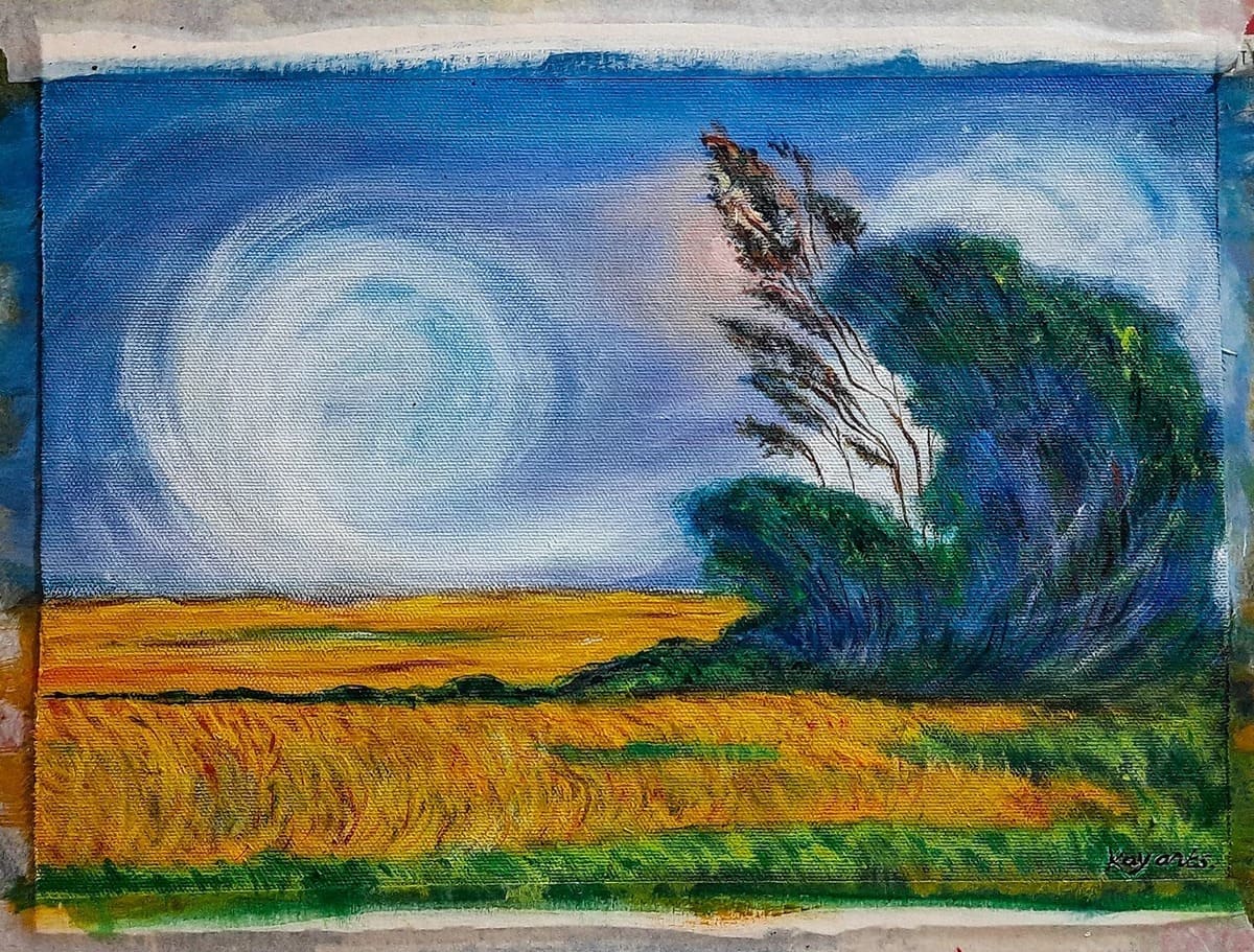 blue wave painting with layered textures and dynamic movement