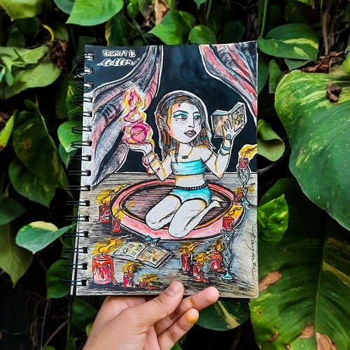 Colorful fantasy caller illustration photographed outdoors