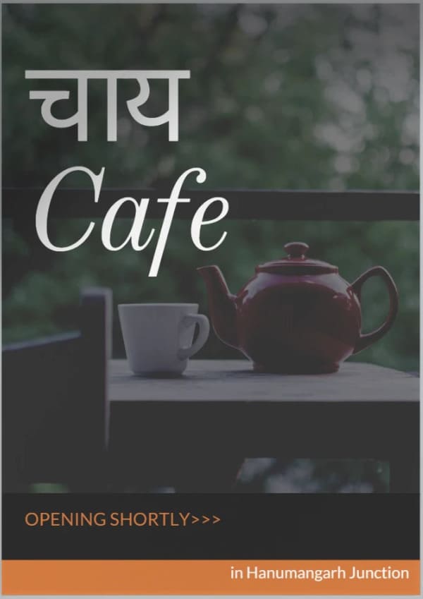 Chai Cafe branding poster displayed in a cozy cafe setting