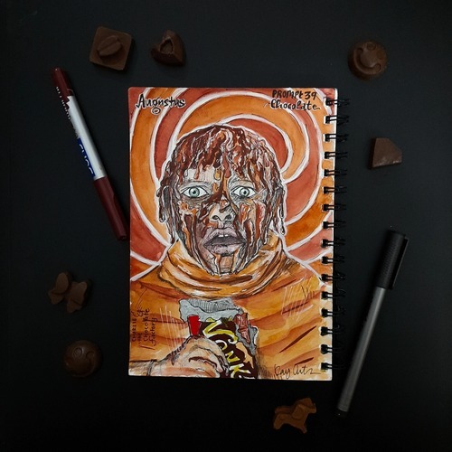 Circular chocolate-themed abstract portrait illustration