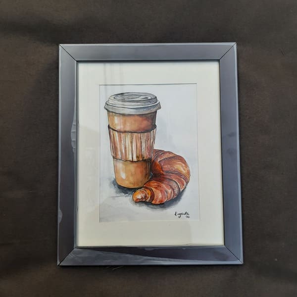 Framed watercolor artwork coffee cup