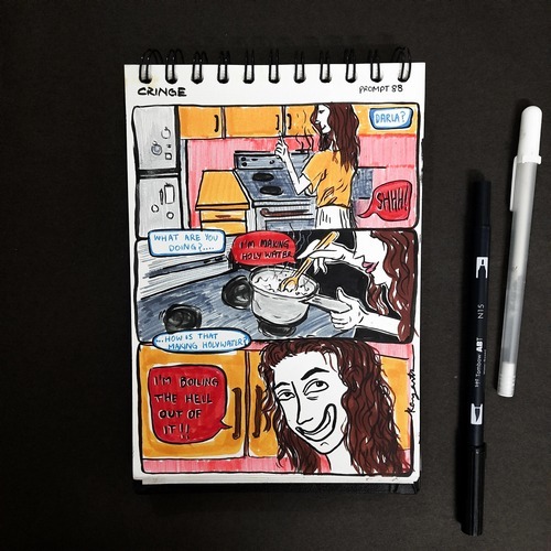 Comic-style cringe illustration with multiple expressive scenes