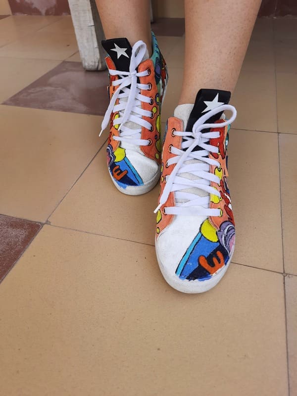 Custom abstract refurbished sneakers front view colorful pattern