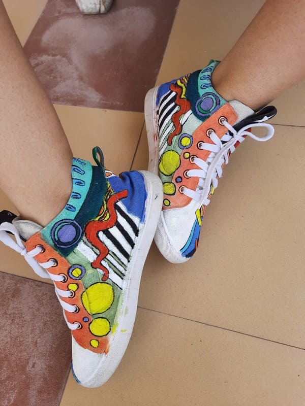 Custom abstract refurbished sneakers colorful old school design outdoor