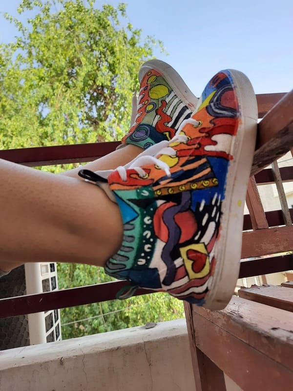 Custom abstract refurbished sneakers side view artistic design