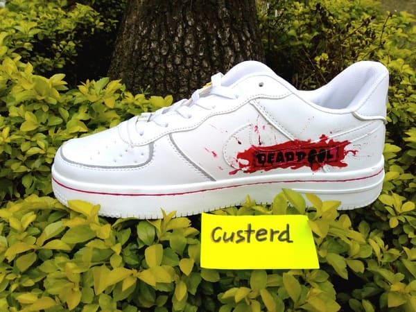 Deadpool custom Nike Air Force 1 minimal red logo white sneaker