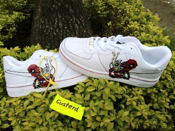 Deadpool custom Nike Air Force 1 clean white minimal design