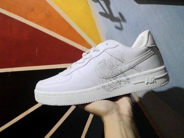Deadpool custom Nike Air Force 1 minimal red and white logo side view