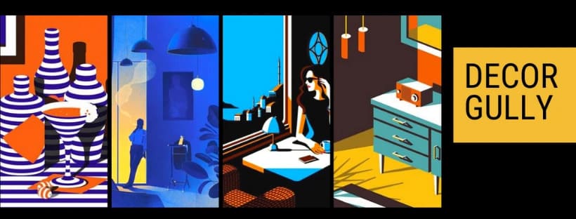 Decor Gully interior design blog banner featuring modern home decor illustrations