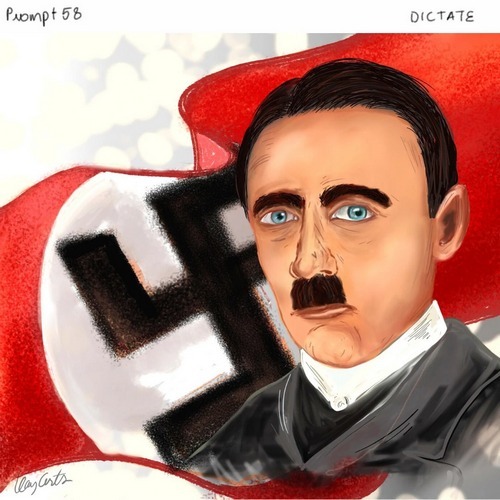 Stylized dictator-inspired portrait illustration with bold red tones