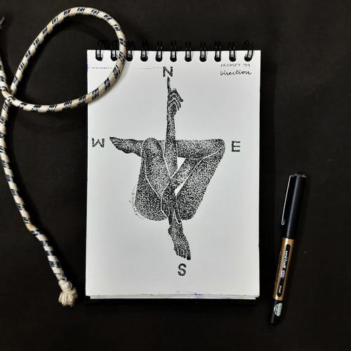 Minimal black-and-white hanging direction illustration