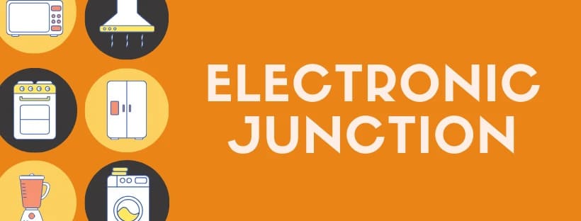 Electronic Junction orange branding banner with technology-inspired icons