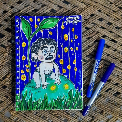 Firefly-inspired fantasy portrait glowing under a night sky