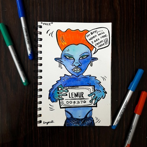 Blue alien-inspired free character illustration with speech bubble