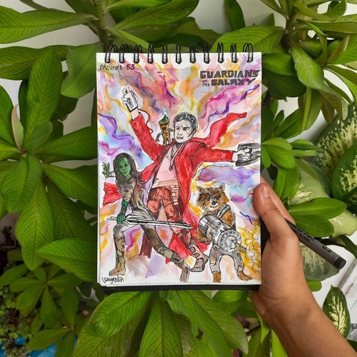 Fantasy guardian warrior illustration surrounded by foliage