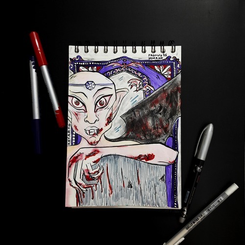 Horror-inspired surreal portrait with distorted facial features