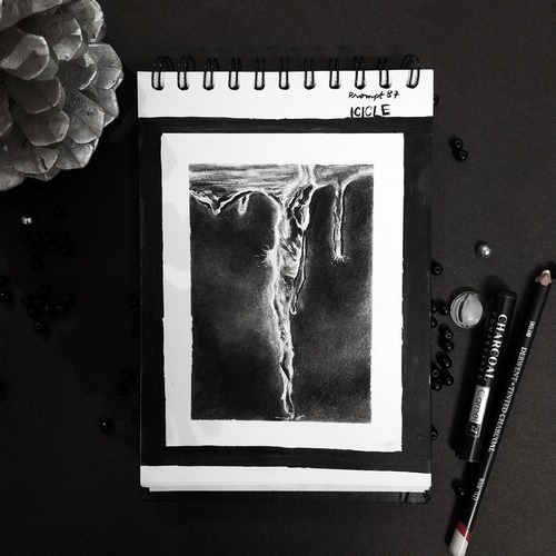 Black-and-white icicle-inspired dark fantasy portrait