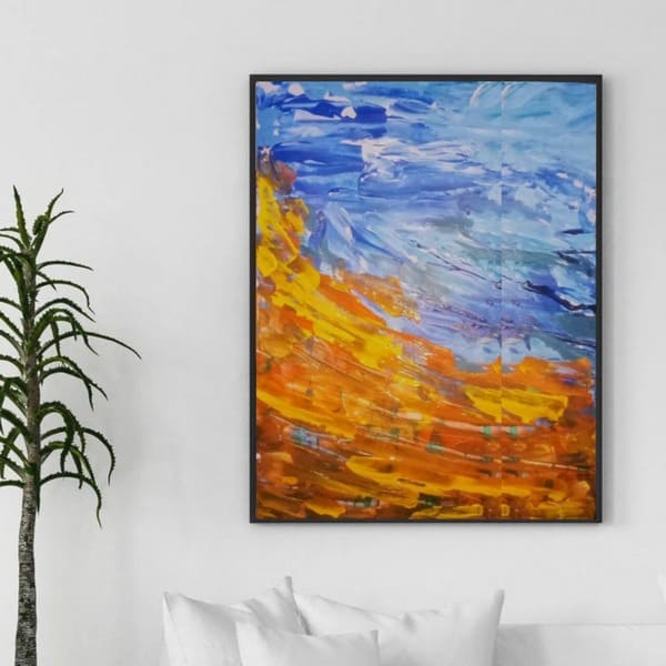 Minimalist framed wall art displayed in a clean modern room setting
