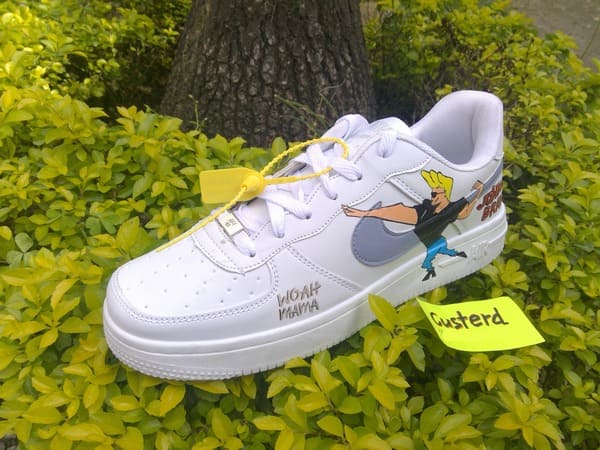 Johnny Bravo custom white Air Force 1 low top front angle