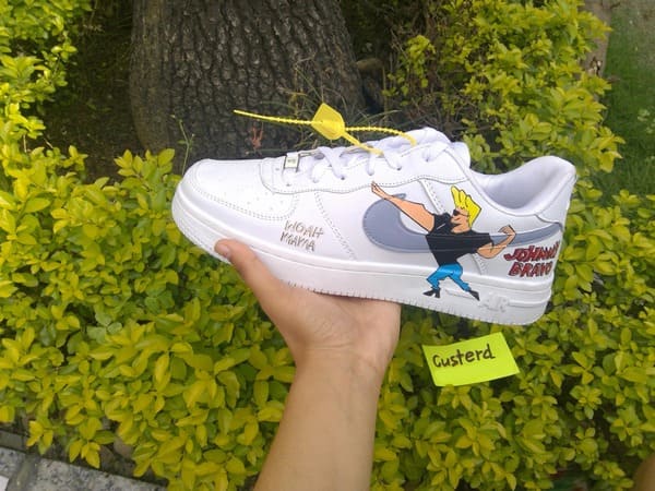 Johnny Bravo custom white Air Force 1 low top side view