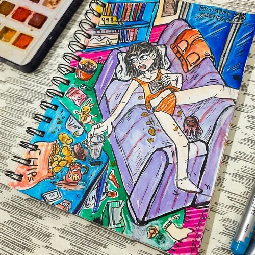 Colorful jumbled fantasy scene with abstract characters