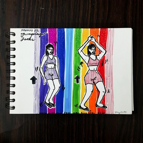 Minimal jumping jacks fashion-style illustration