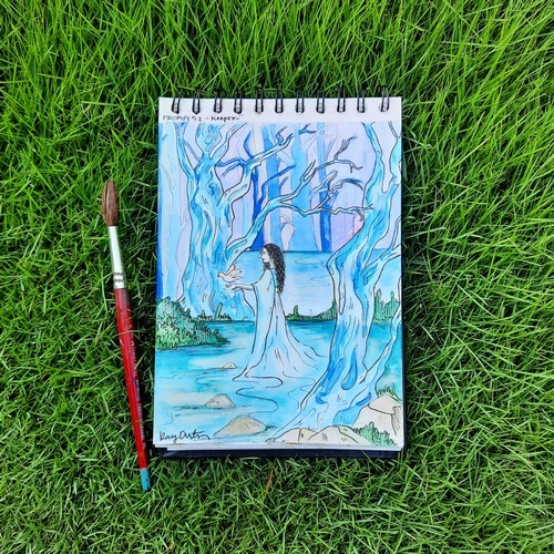 Abstract icy keeper illustration in pale blue watercolor tones
