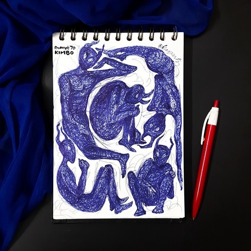 Purple octopus-inspired kimbo artwork in sketchbook style