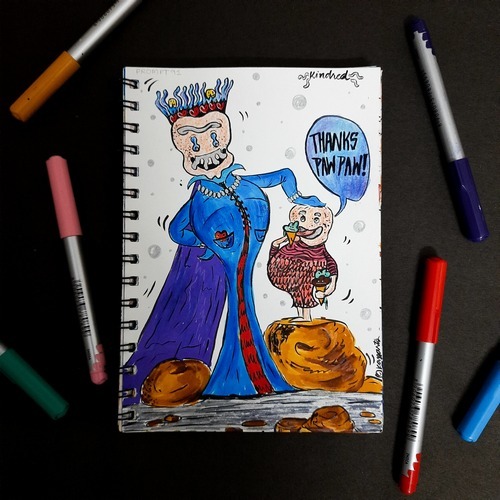 Kindred cartoon king illustration with warm orange details