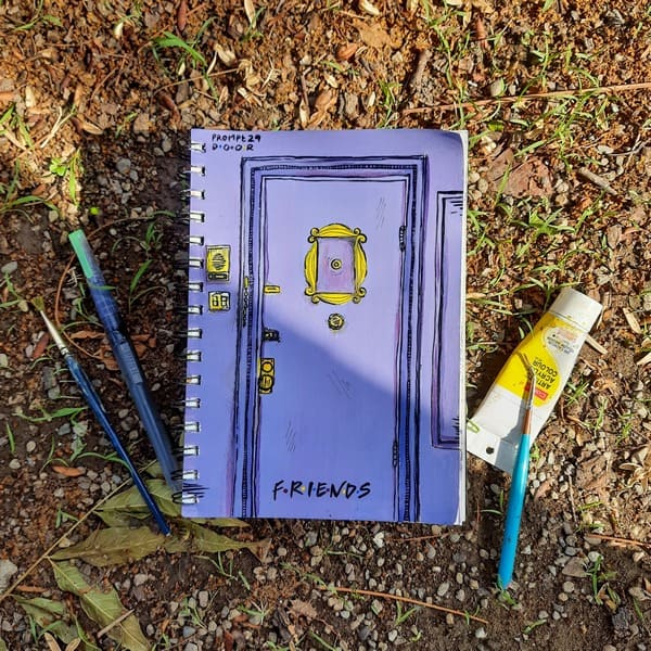 Abstract lavender door painting with modern minimal design style