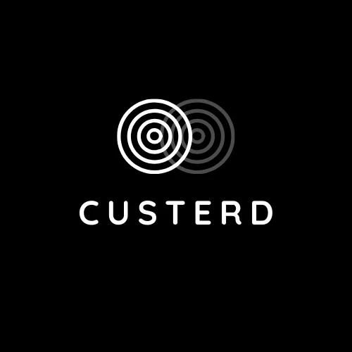 Modern black and gold CUSTERD logo with bold geometric typography