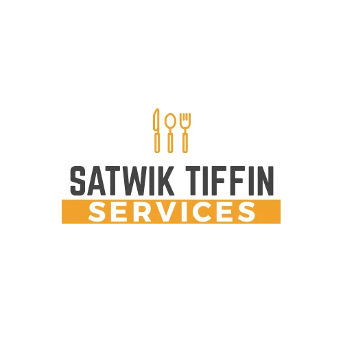 Logo design for Satwik Tiffin Services with fork and spoon icon in orange