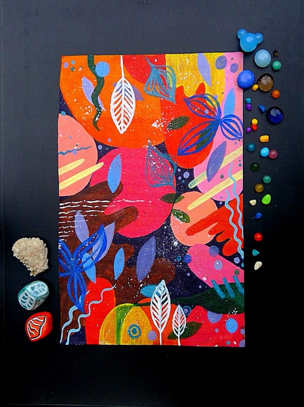 Neon abstract composition resembling floral forms
