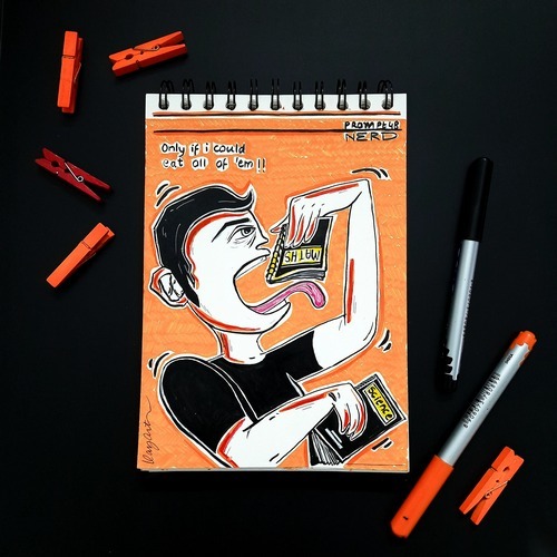 Nerd-themed orange and black abstract illustration