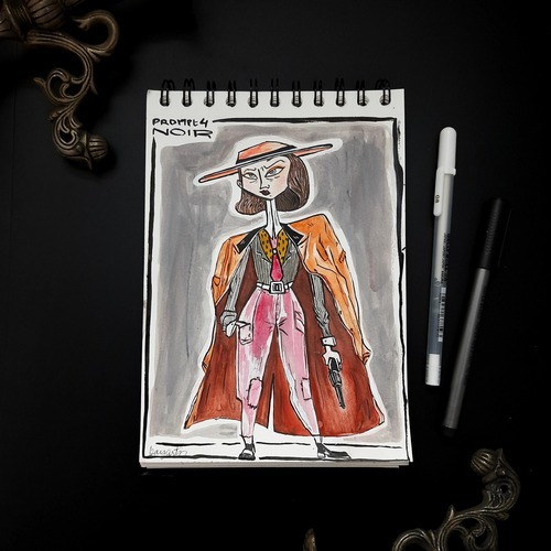 Noir-inspired cowboy sketchbook illustration