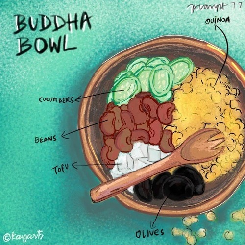 Buddha bowl quinoa illustration with earthy warm tones