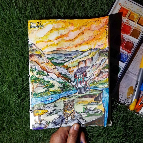 Expressive watercolor ramble landscape painting