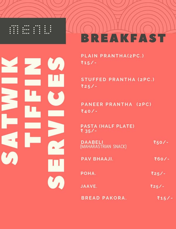 Breakfast menu design for Satwik Services with coral branding theme